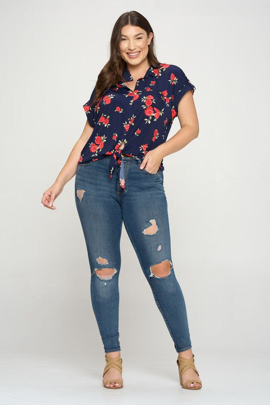 FLORAL PRINTED SHORT SLEEVED BLOUSE