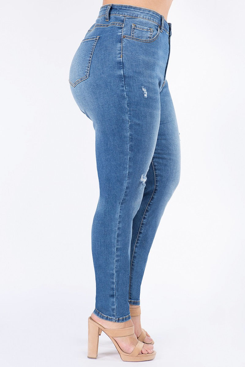 PLUS SIZE HIGH WAIST BASIC DISTRESSED JEANS