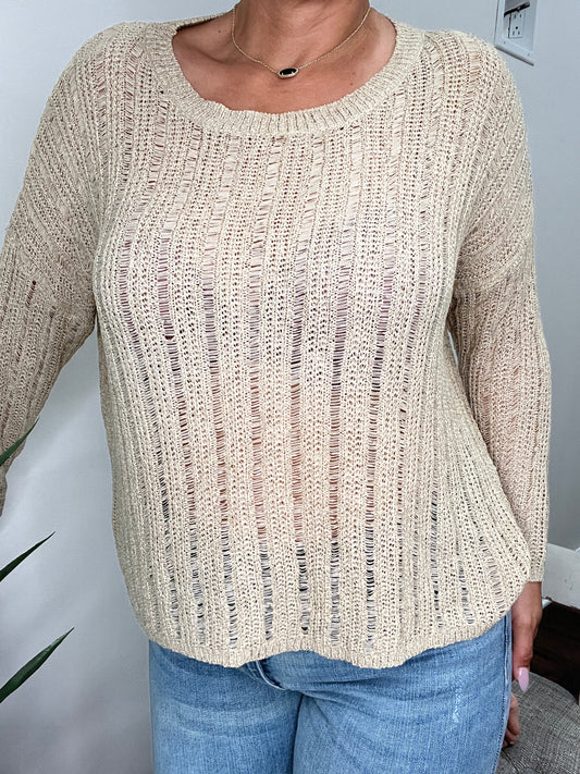 TAN DROP SHOULDER LONG SLEEVE PULLOVER