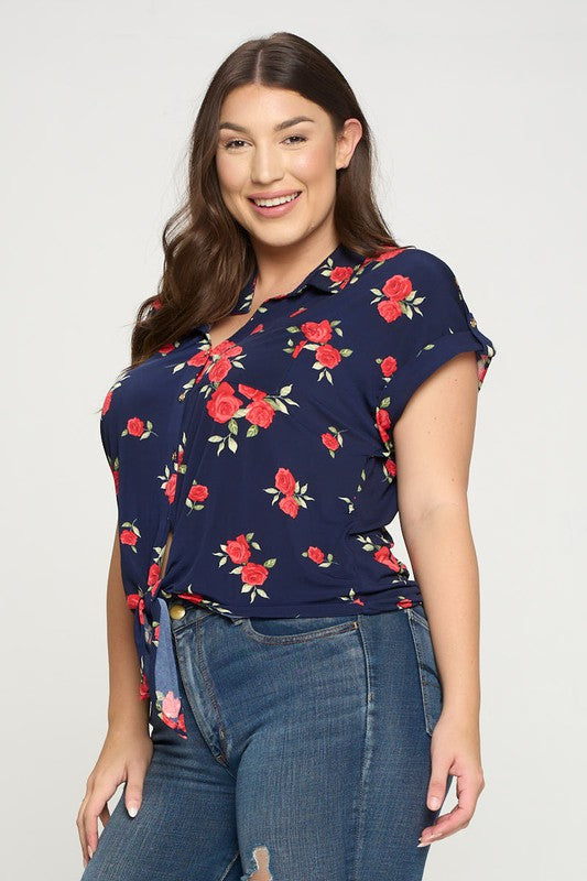 FLORAL PRINTED SHORT SLEEVED BLOUSE