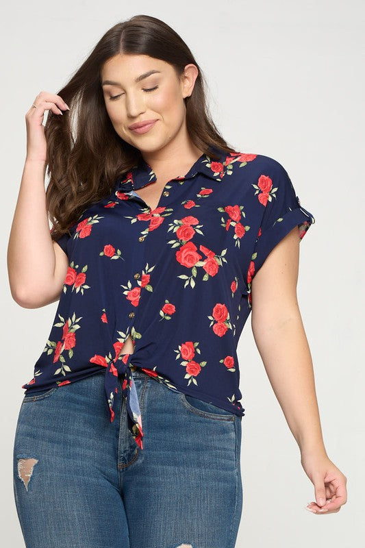 FLORAL PRINTED SHORT SLEEVED BLOUSE