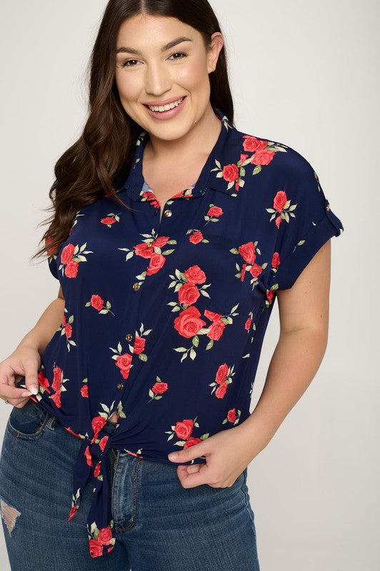 FLORAL PRINTED SHORT SLEEVED BLOUSE