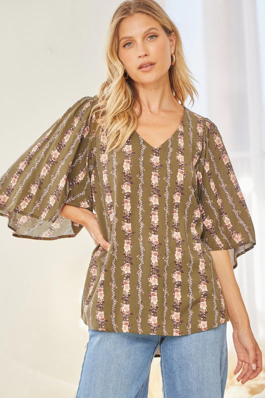 PRINTED FLUTTER SLEEVES TOP