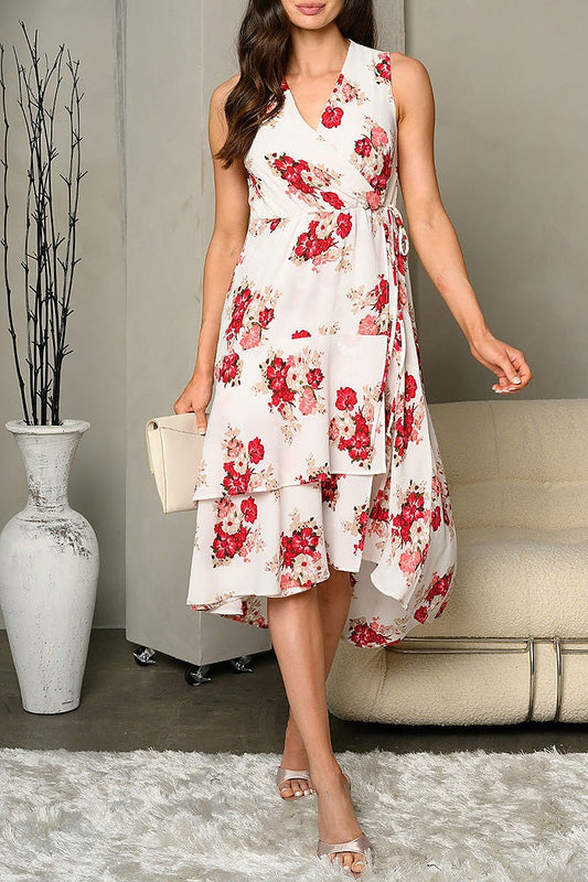 WHITE & RED FLORAL DRESS