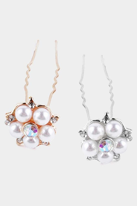 Pearl Stone Embellished Floral Hair Comb Pins