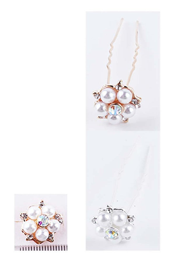 Pearl Stone Embellished Floral Hair Comb Pins