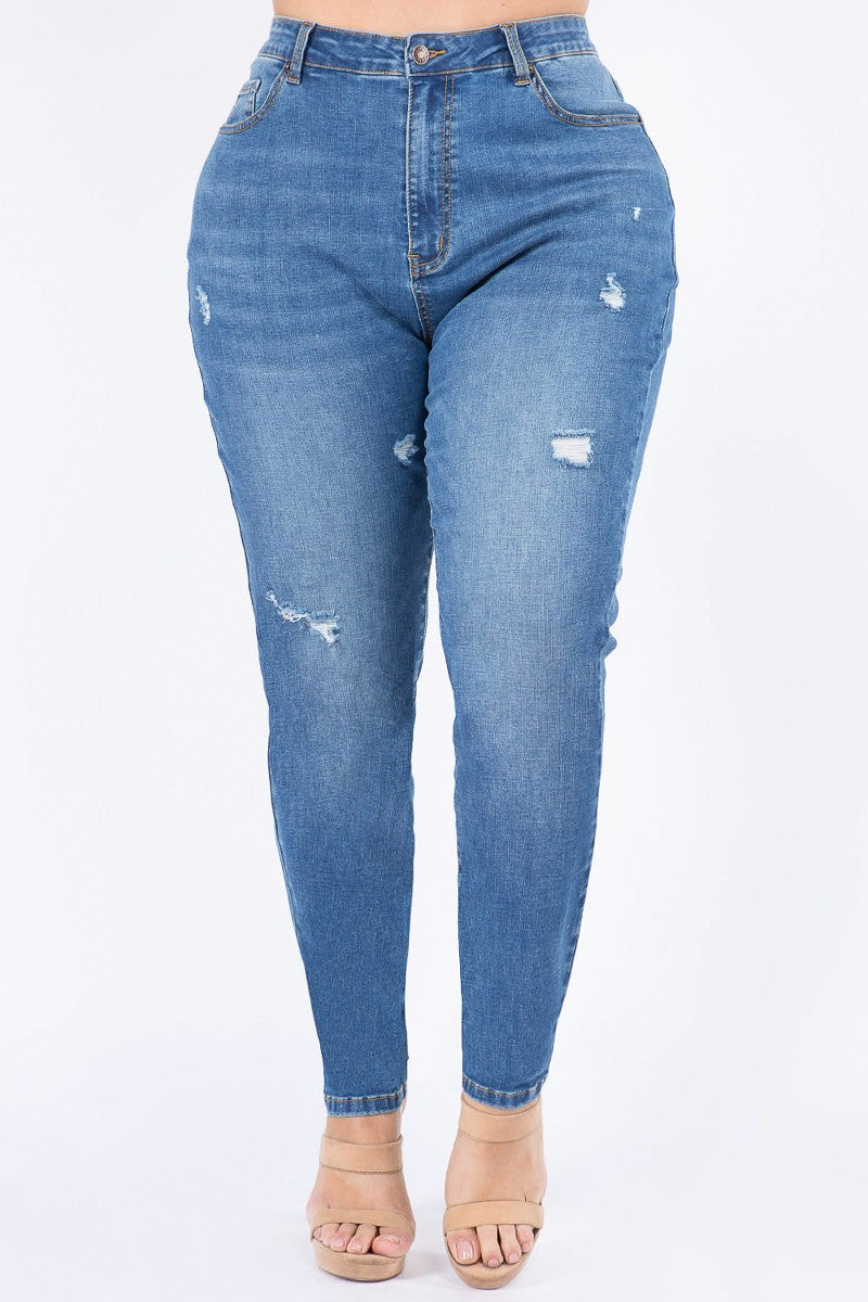 PLUS SIZE HIGH WAIST BASIC DISTRESSED JEANS