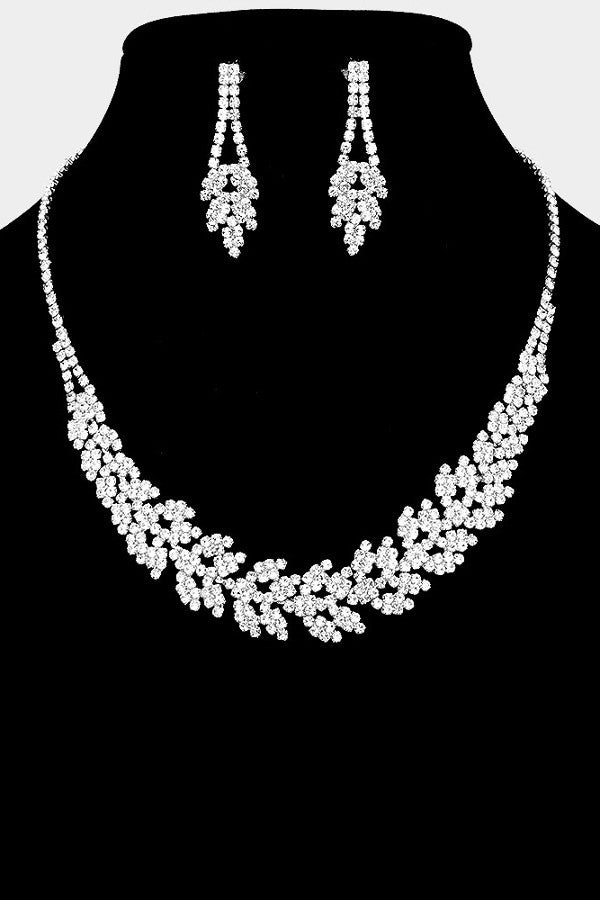 Rhinestone Pave Leaf Cluster Necklace